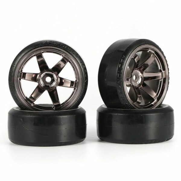 DRIFT KOMPLETT REIFEN (4 STK.) FÜR 1:10 ONROAD GUN METALL 6mm OFFSET # 733112693129