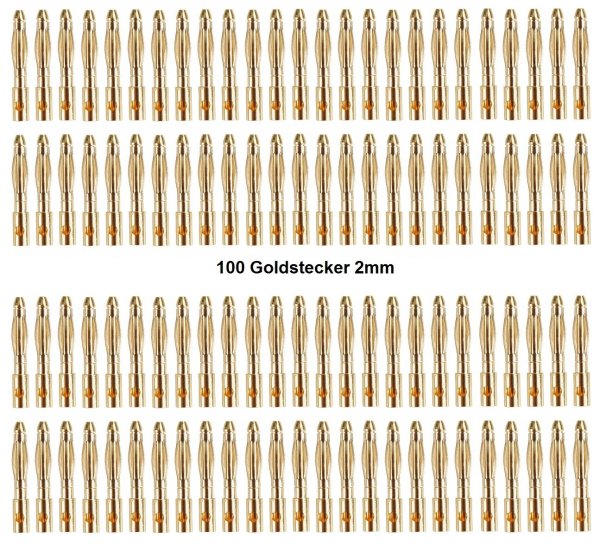 GOLDKONTAKTE GOLDSTECKER GOLDBUCHSEN 2mm 3,5mm 4mm 5mm 5,5mm - WÄHLEN SIE AUS !(2mm Stecker (100 St.))