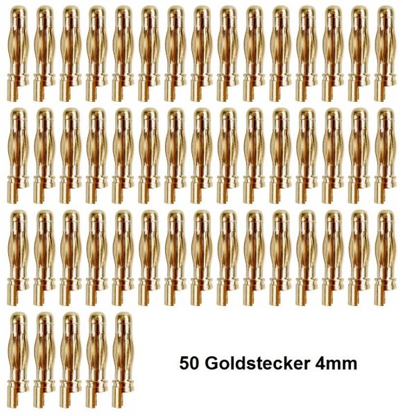 GOLDKONTAKTE GOLDSTECKER GOLDBUCHSEN 2mm 3,5mm 4mm 5mm 5,5mm - WÄHLEN SIE AUS !(4mm Stecker (50 St.))