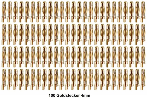 GOLDKONTAKTE GOLDSTECKER GOLDBUCHSEN 2mm 3,5mm 4mm 5mm 5,5mm - WÄHLEN SIE AUS !(4mm Stecker (100 St.))