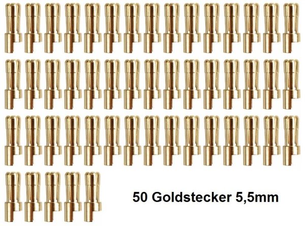 GOLDKONTAKTE GOLDSTECKER GOLDBUCHSEN 2mm 3,5mm 4mm 5mm 5,5mm - WÄHLEN SIE AUS !(5,5mm Stecker (50 St.))