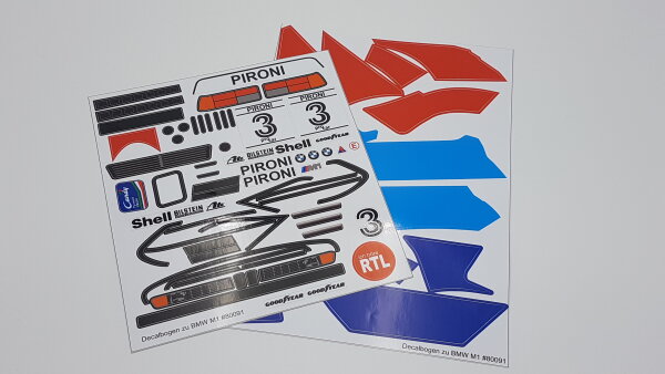 AUFKLEBERBOGEN BMW M1 "PIRONI" 1:10 2-TEILIG...