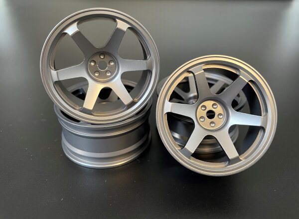 R/C CAR ALUMINIUM FELGEN 1:10 "TE37" IN GUN METAL GRAUMETALLIC (4 STÜCK)
