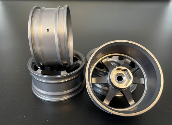 R/C CAR ALUMINIUM FELGEN 1:10 "TE37" IN GUN METAL GRAUMETALLIC (4 STÜCK)