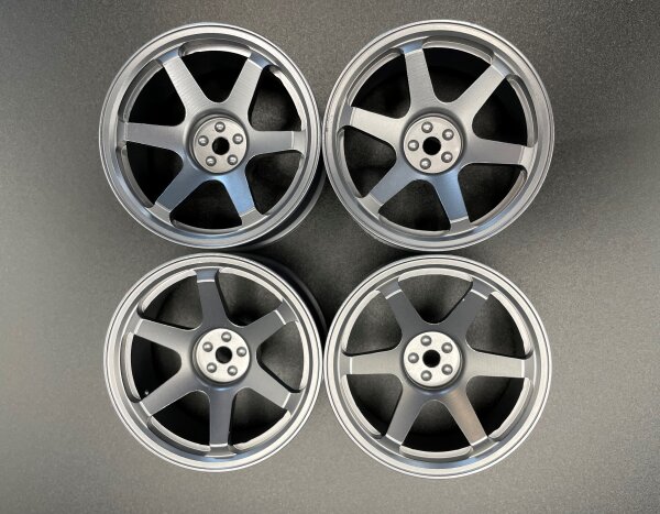 R/C CAR ALUMINIUM FELGEN 1:10 "TE37" IN GUN METAL GRAUMETALLIC (4 STÜCK)