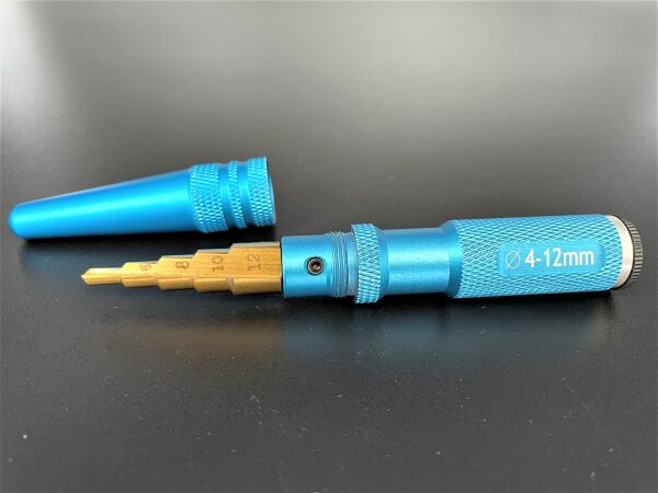 RC CAR KAROSSERIE-BOHRER BODY-REAMER 4-12mm MIT SCHUTZKAPPE BLAU # DTT51050