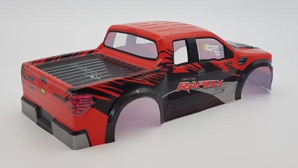 R/C PICKUP TRUCK KAROSSERIE "F-150" IN ROT - MAßSTAB 1:10 - 190MM BREITE