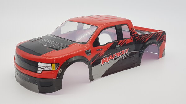 R/C PICKUP TRUCK KAROSSERIE "F-150" IN ROT - MAßSTAB 1:10 - 190MM BREITE