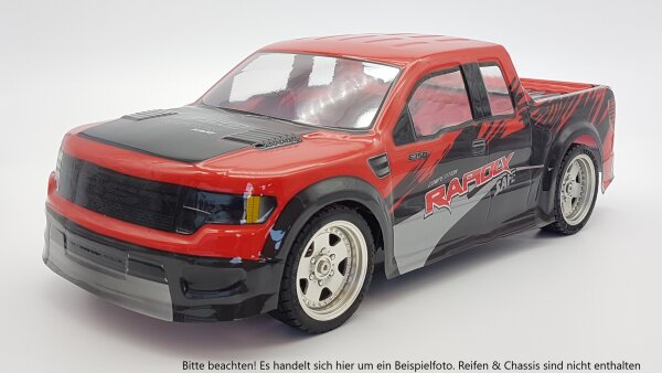 R/C PICKUP TRUCK KAROSSERIE "F-150" IN ROT - MAßSTAB 1:10 - 190MM BREITE