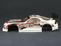 RC CAR KAROSSERIE 1:10 &quot;MAZDA RX-7&quot; DRIFT IN WEISS ROT CARBON MIT SPOILER# HX031
