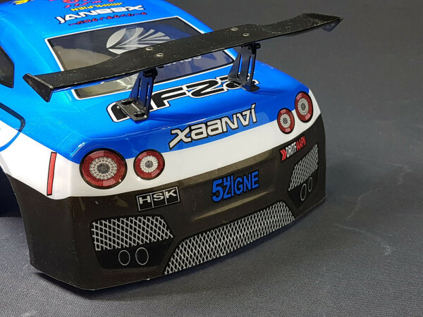 RC CAR KAROSSERIE 1:10 "NISSAN GTR R35" DRIFT IN BLAU SCHWARZ # JLR46