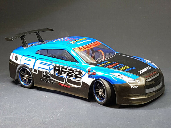 RC CAR KAROSSERIE 1:10 "NISSAN GTR R35" DRIFT IN BLAU SCHWARZ # JLR46