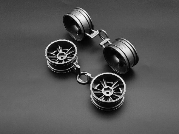 TAMIYA FELGEN (4) 1:10 MITSUBISHI LANCER EVO V / CELICA 26MM GUNMETAL # 0444429