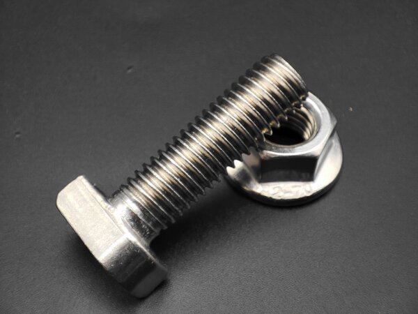 EDELSTAHL HAMMERKOPFSCHRAUBE M10x30MM MIT MUTTER M10 FÜR PV-PROFILE 17MM SCHLITZ