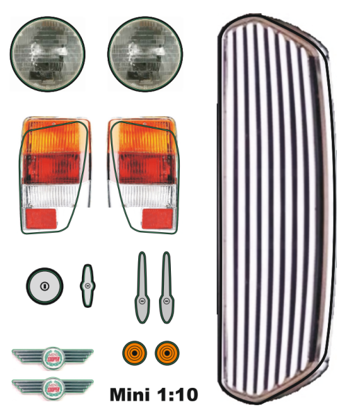 AUFKLEBER ZU KAROSSERIE MINI COOPER (# 10630) FORMAT 13x11 CM (WEISSE FOLIE)
