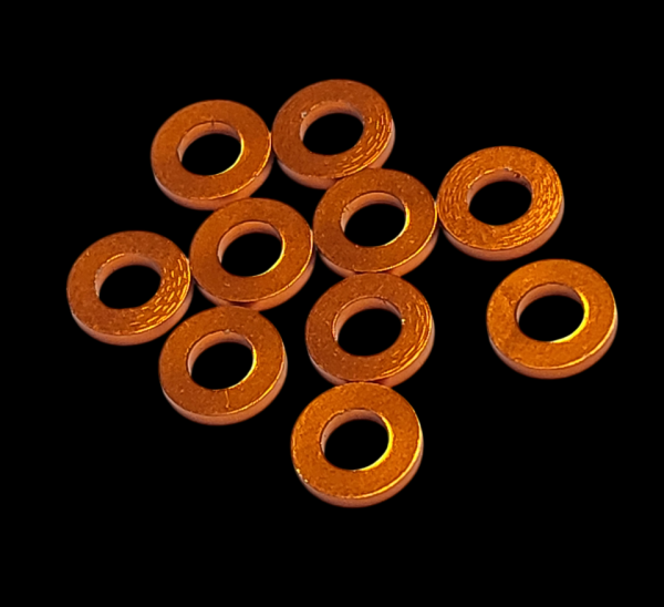 ALUMINIUM SPACER UNTERLEGSCHEIBEN M3 ORANGE - 2,0 MM (10 STÜCK)