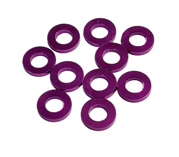 ALUMINIUM SPACER UNTERLEGSCHEIBEN M3 LILA PURPLE - 1,0 MM (10 STÜCK)