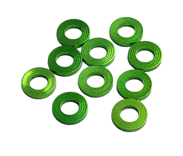ALUMINIUM SPACER UNTERLEGSCHEIBEN M3 GRÜN - 1,5 MM (10 STÜCK)
