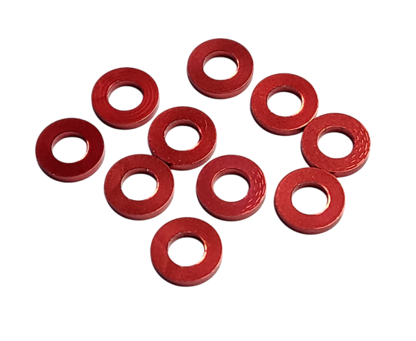ALUMINIUM SPACER UNTERLEGSCHEIBEN M3 ROT - 1,5 MM (10 STÜCK)