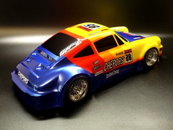 RC CAR KAROSSERIE 1:10 "PORSCHE 964 CARRERA RS" IN BLAU-GELB