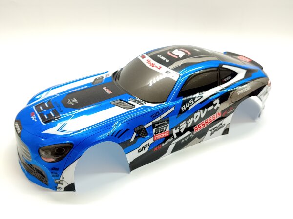 ** B-WARE ** RC CAR KAROSSERIE 1:10 "AMS ASSASSIN" IN BLAU SCHWARZ WEISS B-Ware mit Mängeln