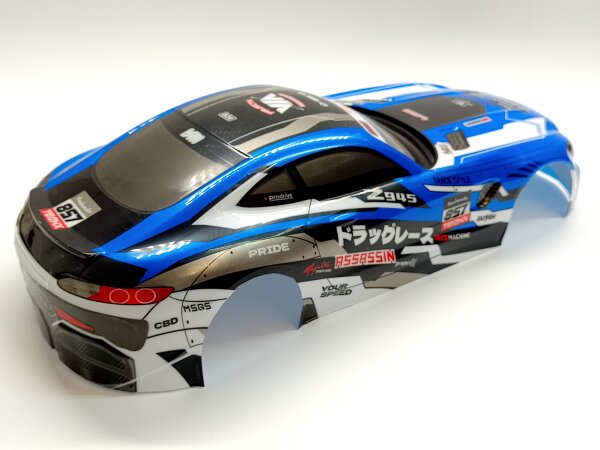 ** B-WARE ** RC CAR KAROSSERIE 1:10 "AMS ASSASSIN" IN BLAU SCHWARZ WEISS B-Ware mit Mängeln
