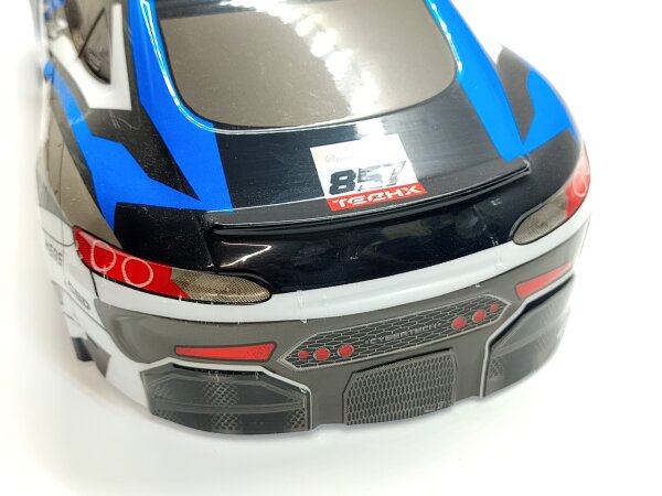 ** B-WARE ** RC CAR KAROSSERIE 1:10 "AMS ASSASSIN" IN BLAU SCHWARZ WEISS B-Ware mit Mängeln