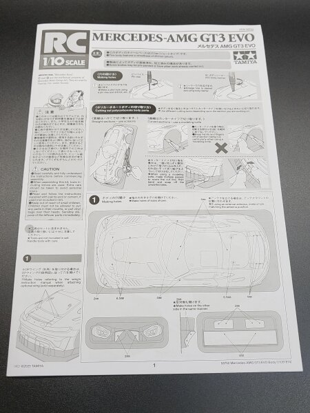 TAMIYA KAROSSERIE BAUSATZ MERCEDES BENZ AMG GT3 EVO 1:10, KLAR